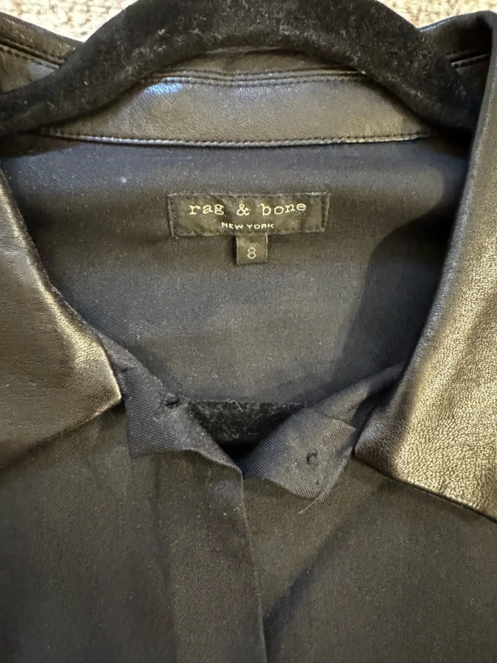 rag & bone Black Shirt with Faux Leather Collar - Picture 2 of 4